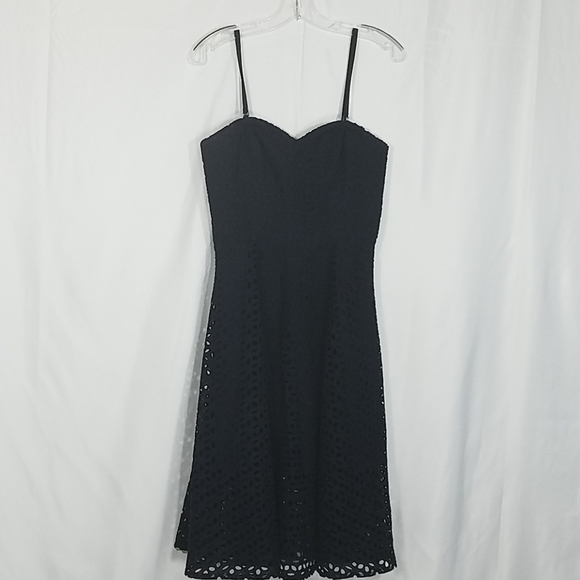 Loft Sweet Heart Neck Line Eyelet Blue Dress - Picture 1 of 8